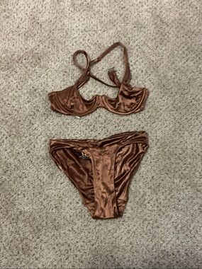 Isa Boulder Brown Satin Bikini Set - Two Piece Swimwear (includes set!)